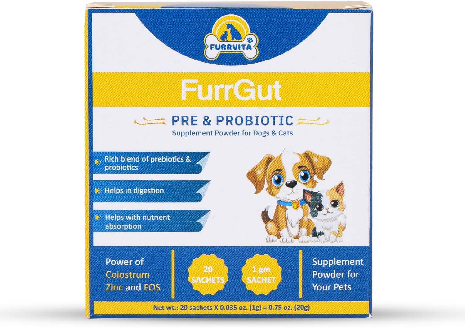 FurrGut Special Pre and Probiotic Powder for Dogs & Cats – 20 Sachets
