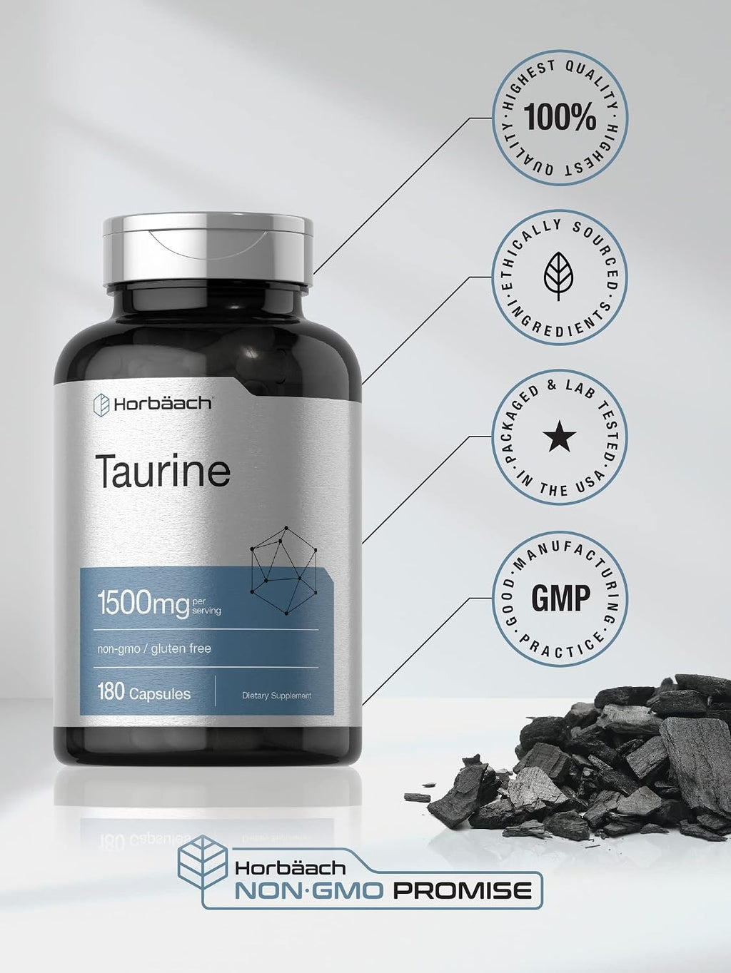 Horbäach Taurina 1500mg | 180 Cápsulas | Suplemento de Aminoácido