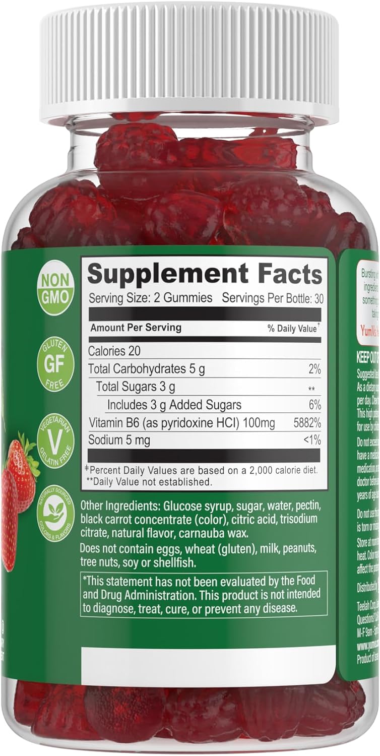 YUM-V'S Vitamin B6 Gominolas 100mg - 60 Gominolas Sabor Fresa