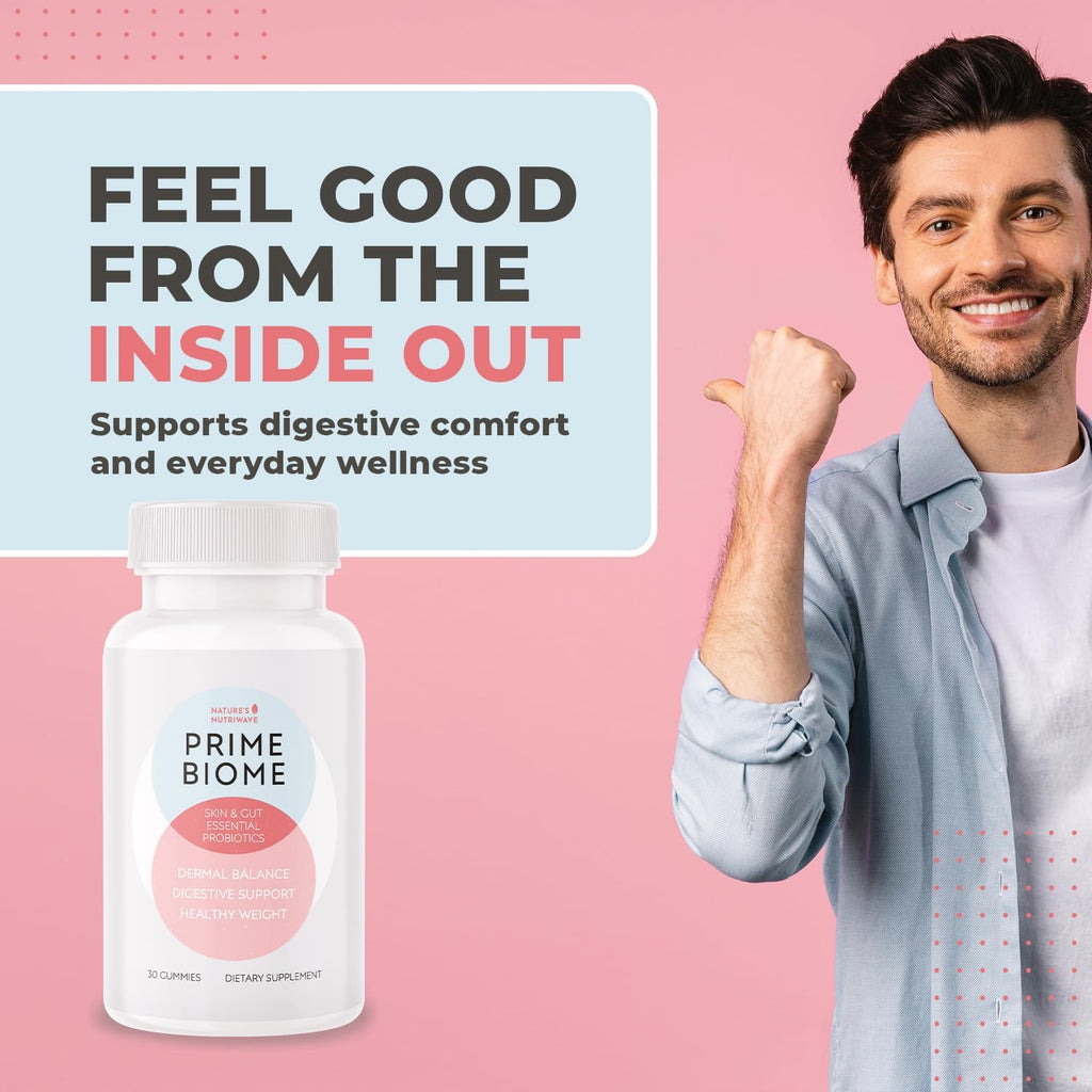 PrimeBiome Gummies – Gominolas Probióticas con Inulina, Lion's Mane y Jengibre – 30 Unidades (Suministro para 6 Meses) – No GMO, Sin Estimulantes, Certificado GMP