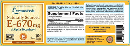 Puritan's Pride Vitamina E 670 mg 100% Natural - 100 Cápsulas Blandas – Image 2