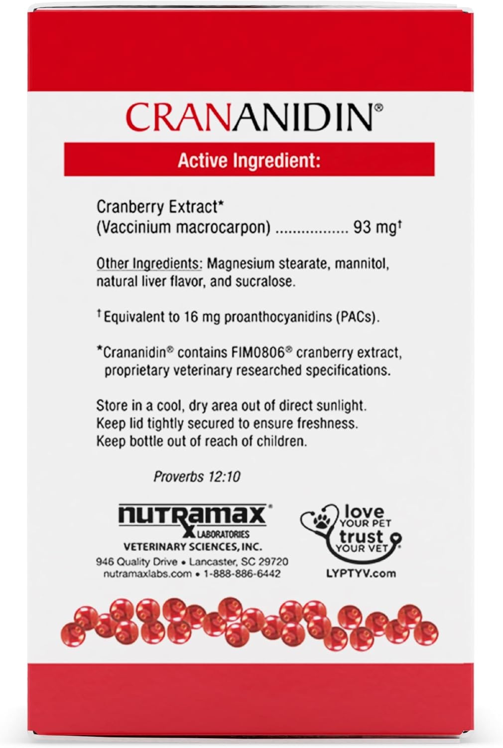 Nutramax Crananidin for Dogs - Cranberry Supplement for Urinary Health - Chewable Tablets, 75 Count