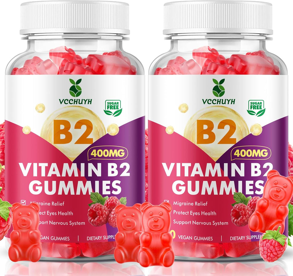 VCCHUYH Gominolas de Vitamina B2 con Magnesio, 400 mg de Riboflavina, 120 unidades