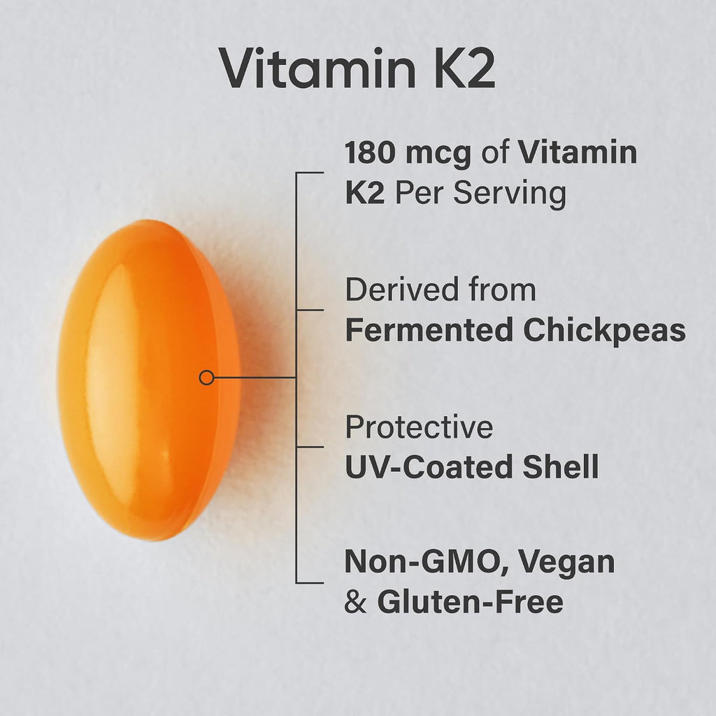 Sports Research Extra Strength Vitamina K2 MK-7 180mcg con Aceite MCT de Coco - 60 Cápsulas Blandas Veganas