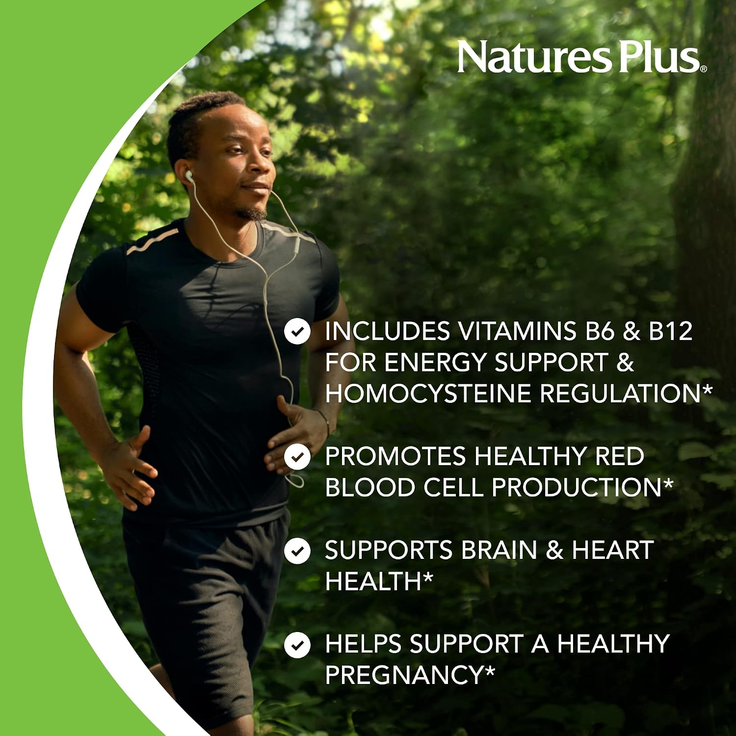 NaturesPlus Folic Acid Hearts - 90 comprimidos con metilfolato, B6 y B12 - Sin gluten, vegano