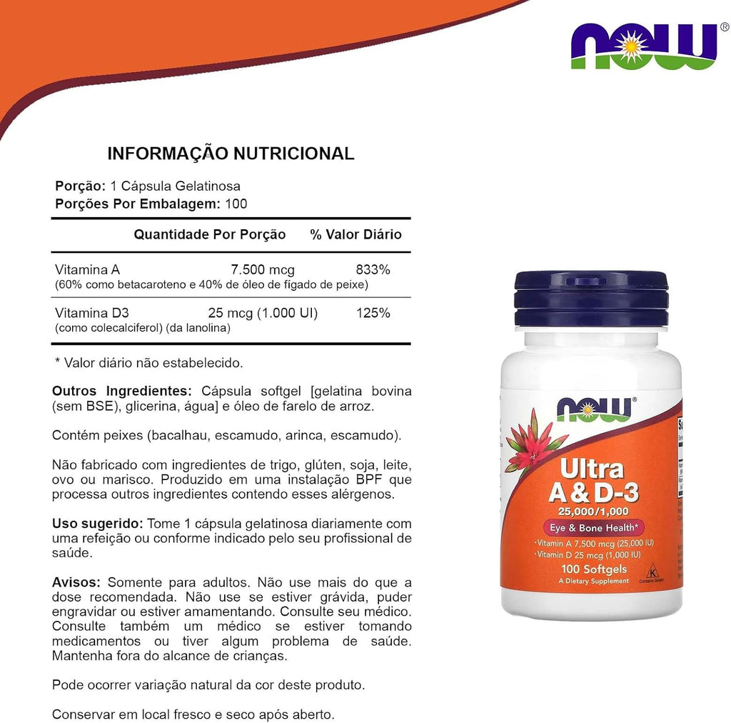 NOW Foods Ultra A & D 25000/1000 100 Cápsulas Blandas