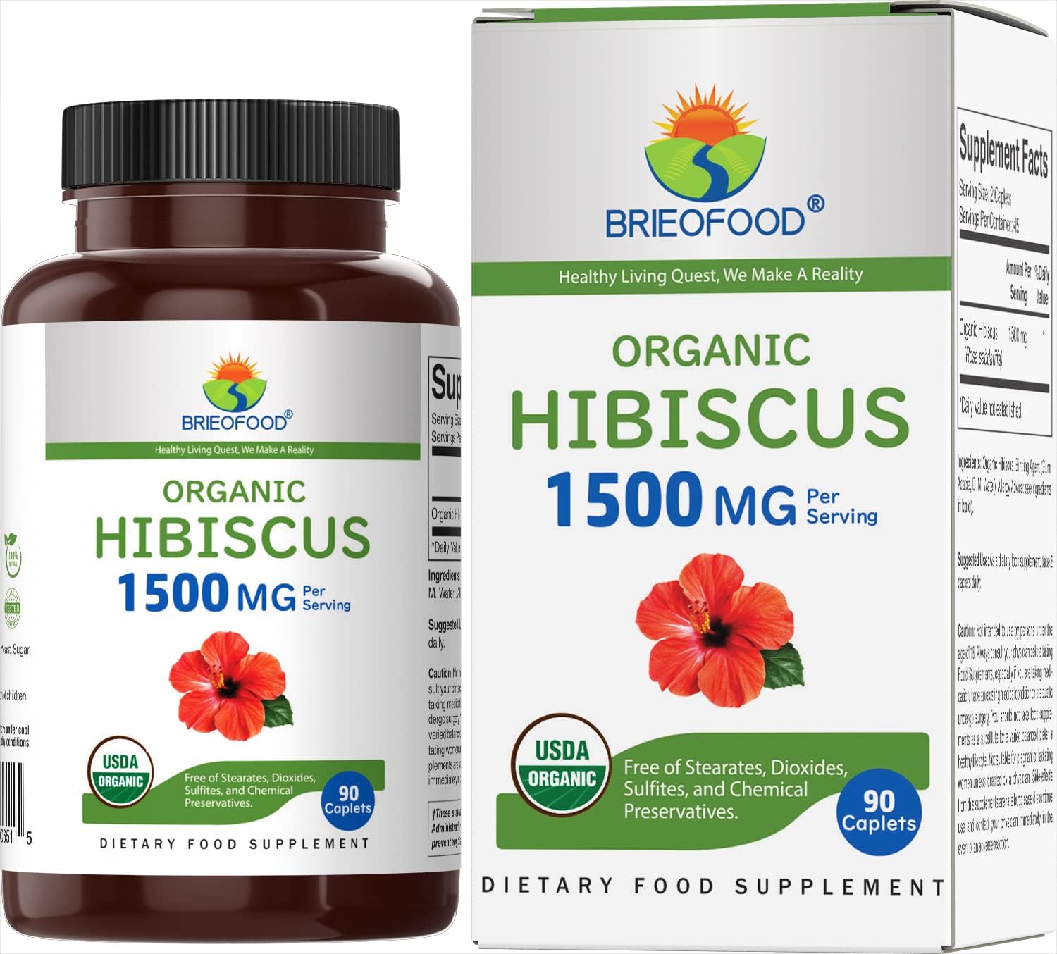 Brieofood Hibisco Orgánico 1500mg, 90 Comprimidos Vegetarianos