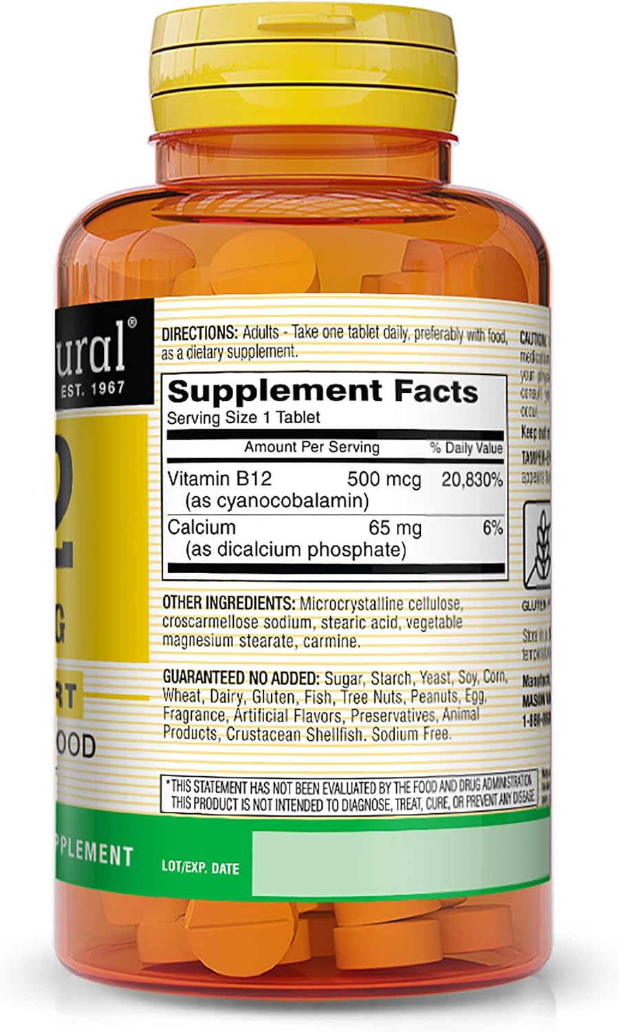 MASON NATURAL Vitamina B12 500 mcg con Calcio - 100 Tabletas