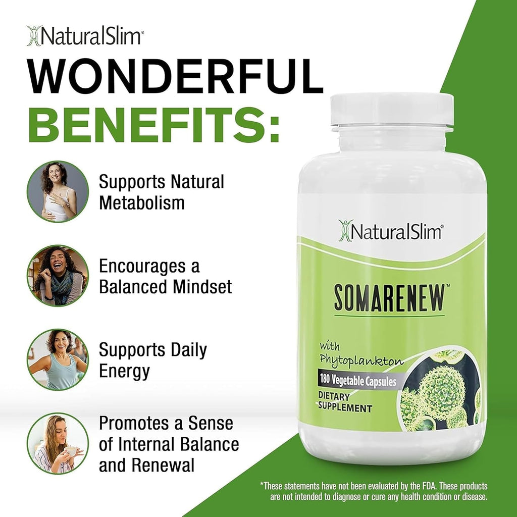 NaturalSlim Somarenew - Potenciador del Metabolismo y Limpieza Corporal con Fitoplancton Marino y Ácido Fúlvico Negro - 180 Cápsulas Vegetales