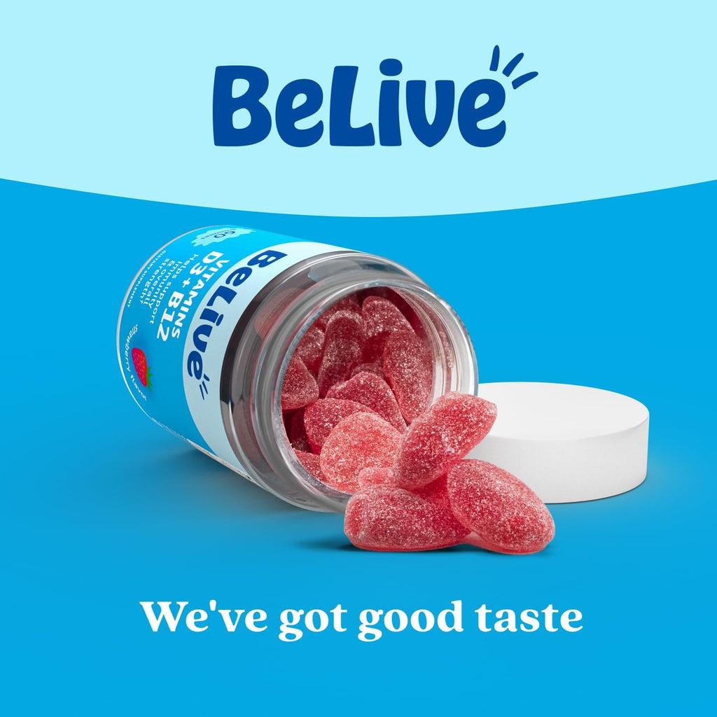 BeLive Gominolas de Vitamina D3 y B12 - 60 uds, Sabor Fresa