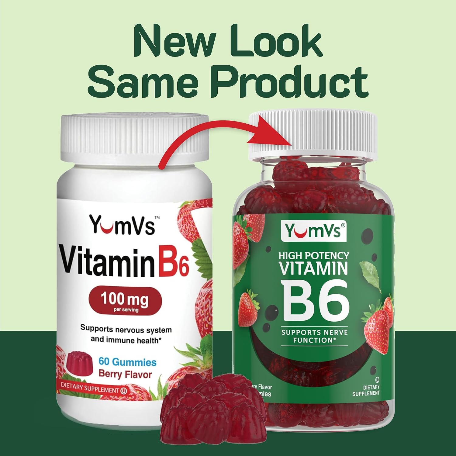 YUM-V'S Gominolas de Vitamina B6 Alta Potencia 100mg - Sabor Fresa - 60 Gominolas (2 Paquetes)