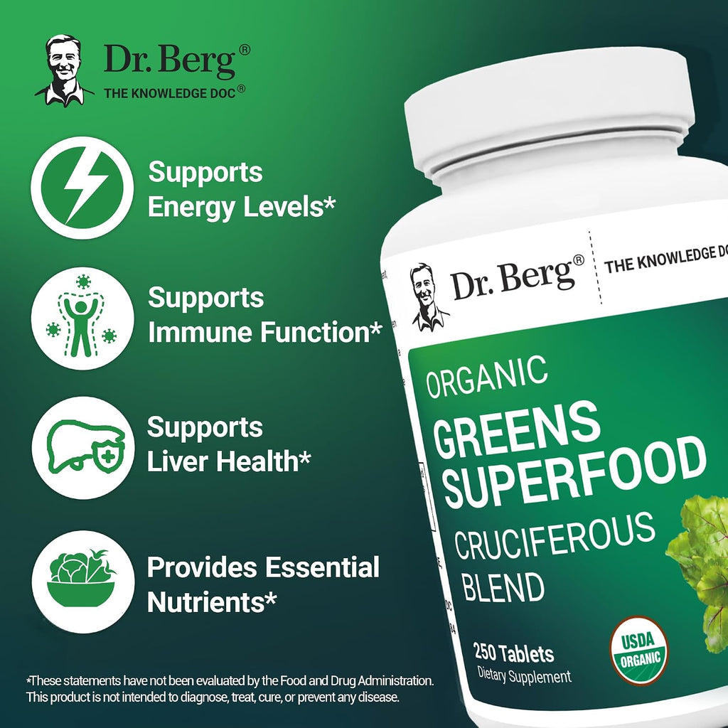 Dr. Berg's Greens Superfood Cruciferous Vegetable Tablets - 250 Comprimidos