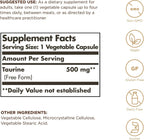Solgar, Taurina 500 mg Cápsulas Vegetales, 100 Unidades