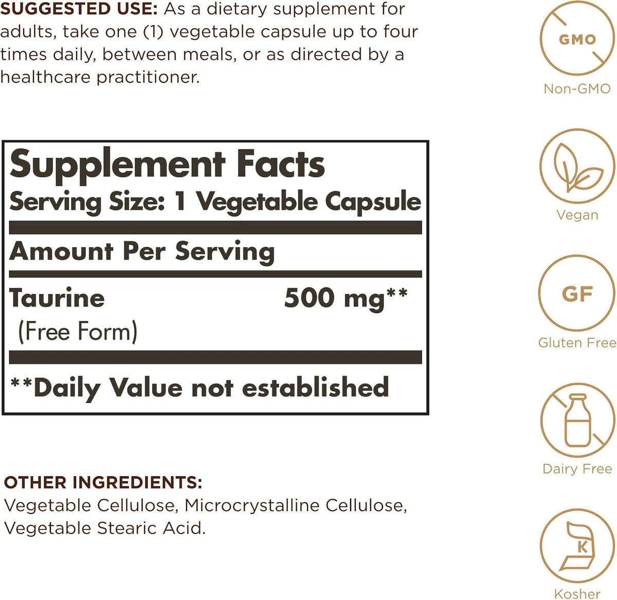 Solgar, Taurina 500 mg Cápsulas Vegetales, – Corazón: Contribuye al funcionamiento normal del corazón. – Image 2