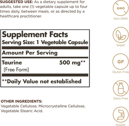 Solgar, Taurina 500 mg Cápsulas Vegetales, – Corazón: Contribuye al funcionamiento normal del corazón. – Image 2