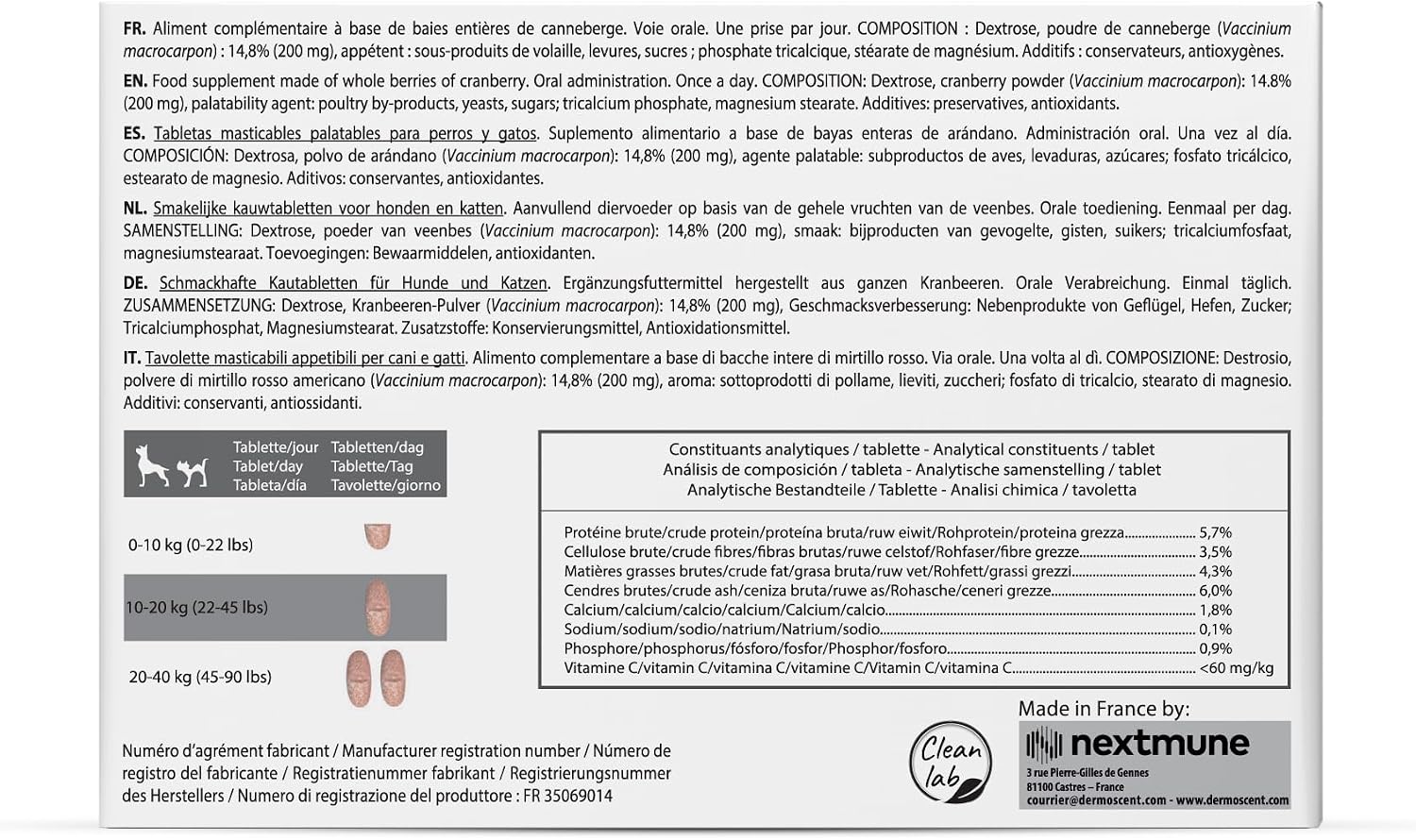 Dermoscent UTI-Zen Cranberry Comprimidos para Perros y Gatos - Suplemento Alimenticio para la Salud de la Vejiga, Riñones y Tracto Urinario - Sabor a Pollo - 30 Comprimidos