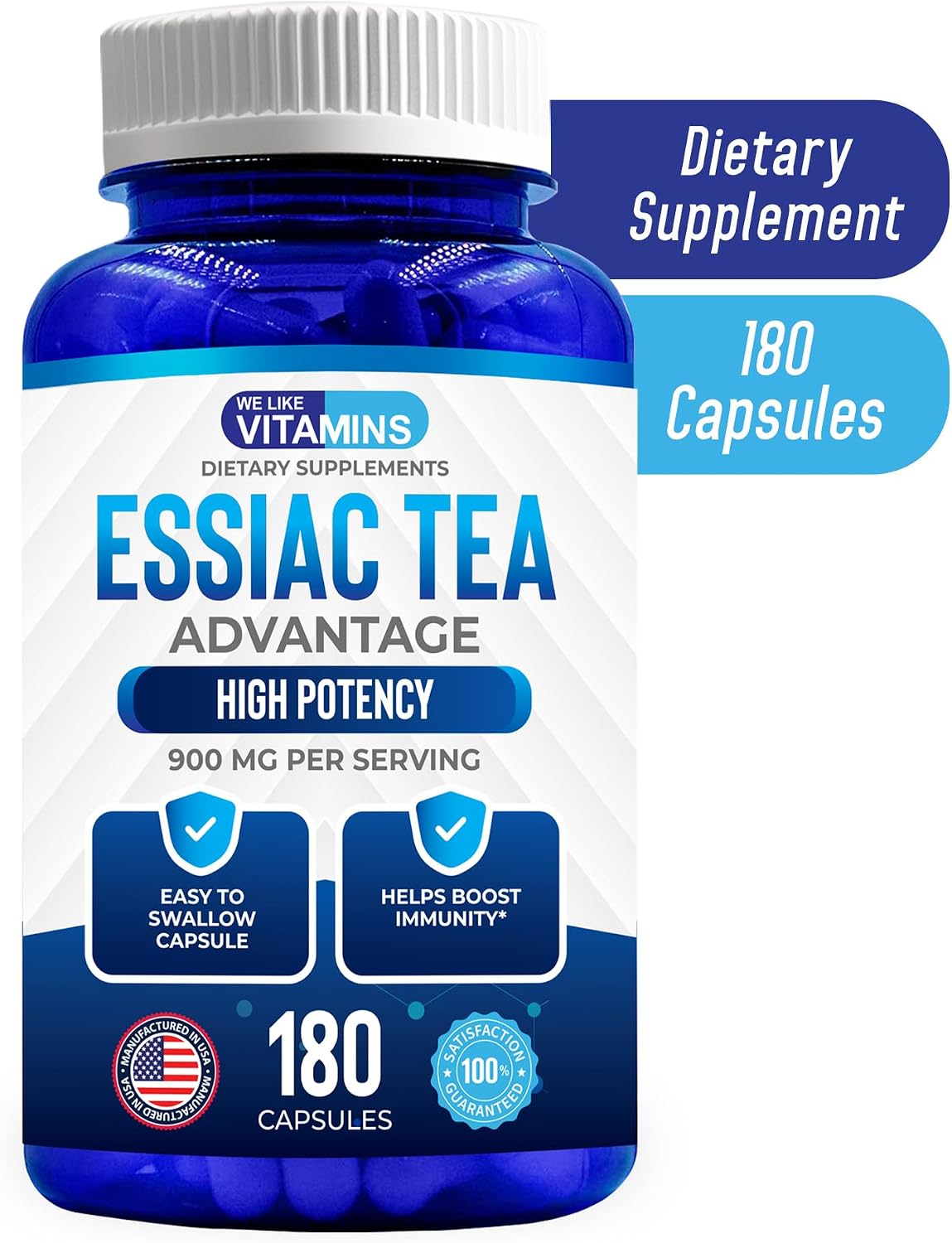 Essiac Tea Cápsulas de We Like Vitamins - 180 Cápsulas con Bardana, Acedera, Olmo Americano y Ruibarbo - 900mg por Dosis