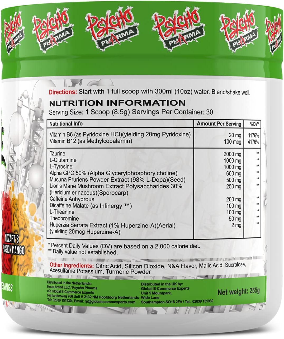 Psycho Pharma Infinite Brain Nootropic Game Changer - Compite y Gana (Mozart's Passion Mango, 30 raciones)