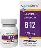 Superior Source No Shot Vitamina B-12 Cianocobalamina 1000 mcg – 100 Comprimidos Sublinguales