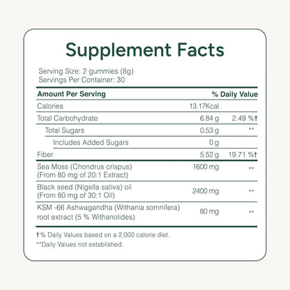 ROOT LABS Sea Moss Gummies con 92+ Minerales, Aceite de Semilla Negra y Ashwagandha KSM 66 | 1600 mg | 120 Gomitas – Image 7