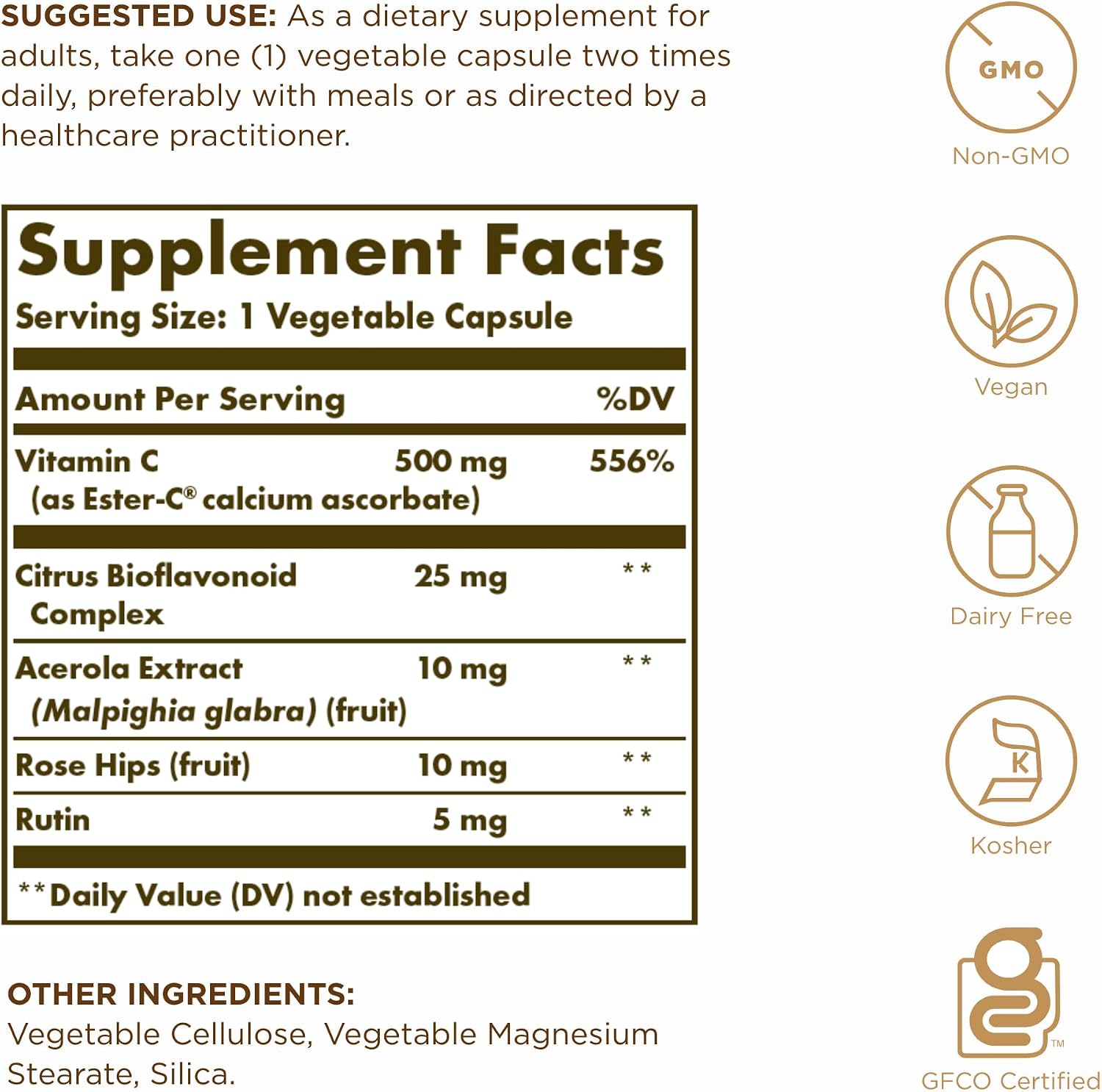 Solgar Ester-C Plus 500 mg Vitamina C (Complejo de Ascorbato) - 100 Cápsulas Vegetales, Paquete de 2 - Antioxidante y Apoyo Inmunológico - No Transgénico, Vegano, Sin Gluten, Kosher - 200 Porciones