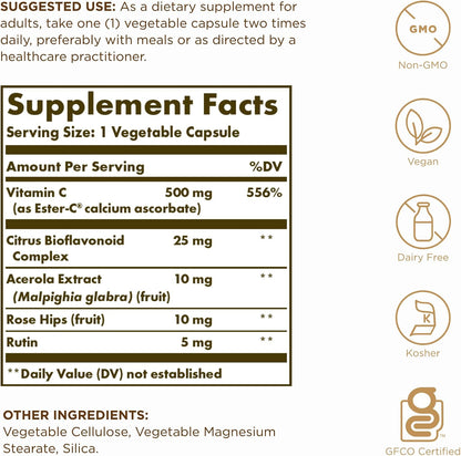 Solgar Ester-C Plus 500 mg Vitamina C (Complejo de Ascorbato) - 100 Cápsulas Vegetales, Paquete de 2 - Antioxidante y – Image 2
