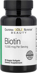 California Gold Nutrition Biotina 10.000 mcg, 90 cápsulas blandas veganas