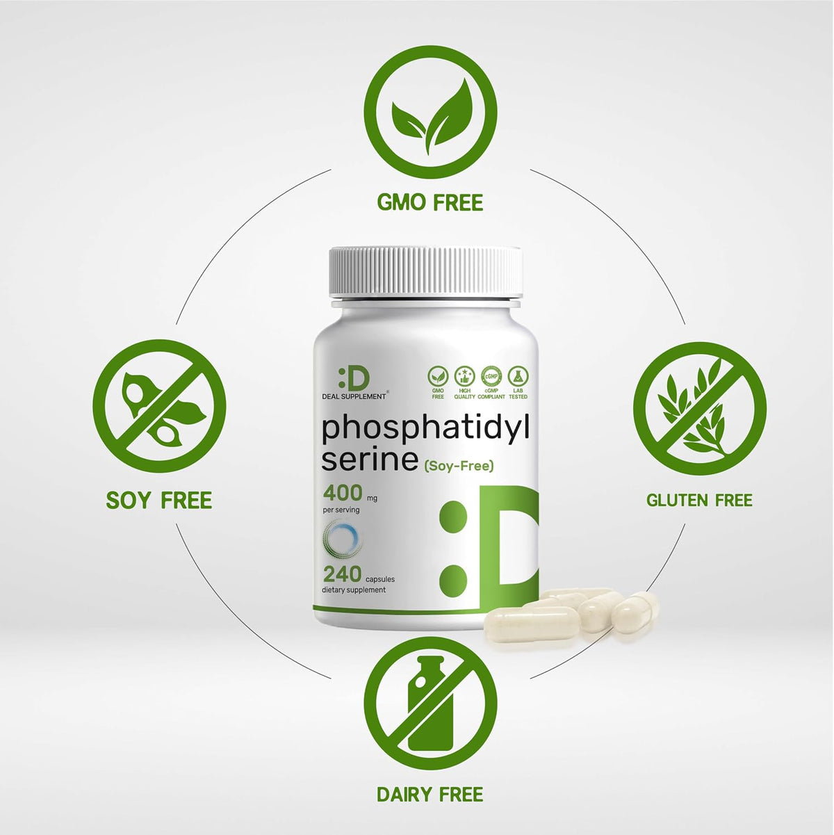 Fosfatidilserina 400mg, 240 Cápsulas – Lecitina de Girasol Sin Soja – Image 3