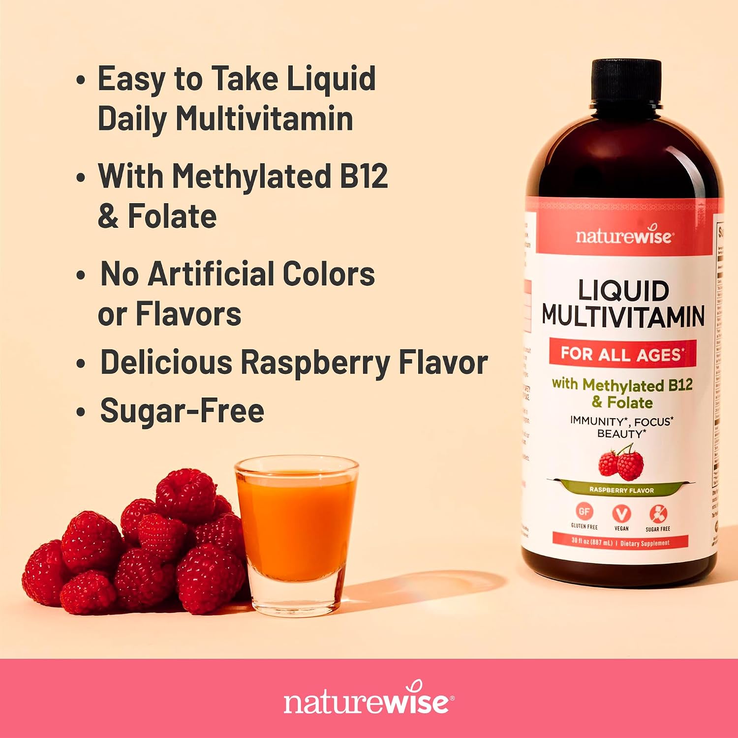 NatureWise Multivitamínico Líquido - Sin Azúcar, Vegano - 887 ml