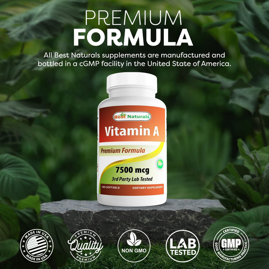 Best Naturals Vitamina A 25000 UI (7500 mcg) – 180 Cápsulas Blandas