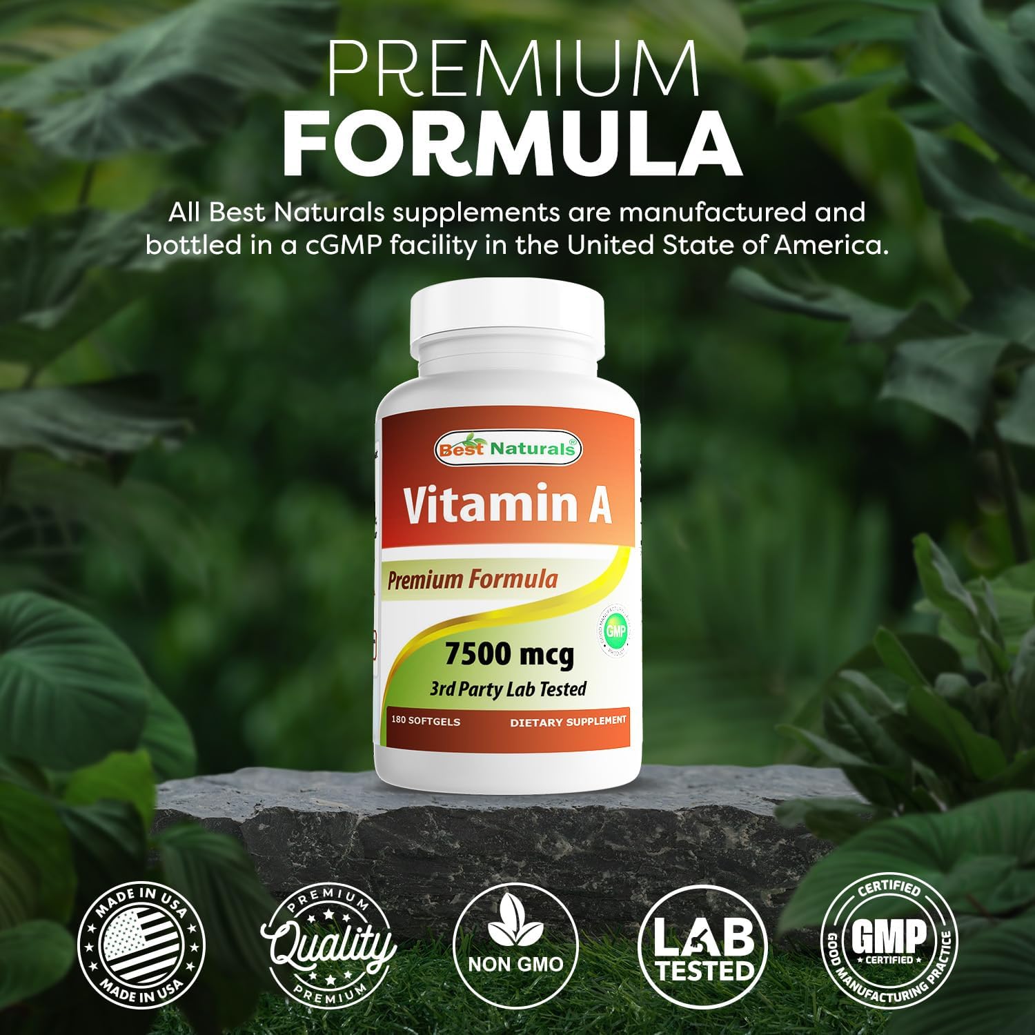 Best Naturals Vitamina A 25000 UI (7500 mcg) – 180 Cápsulas Blandas