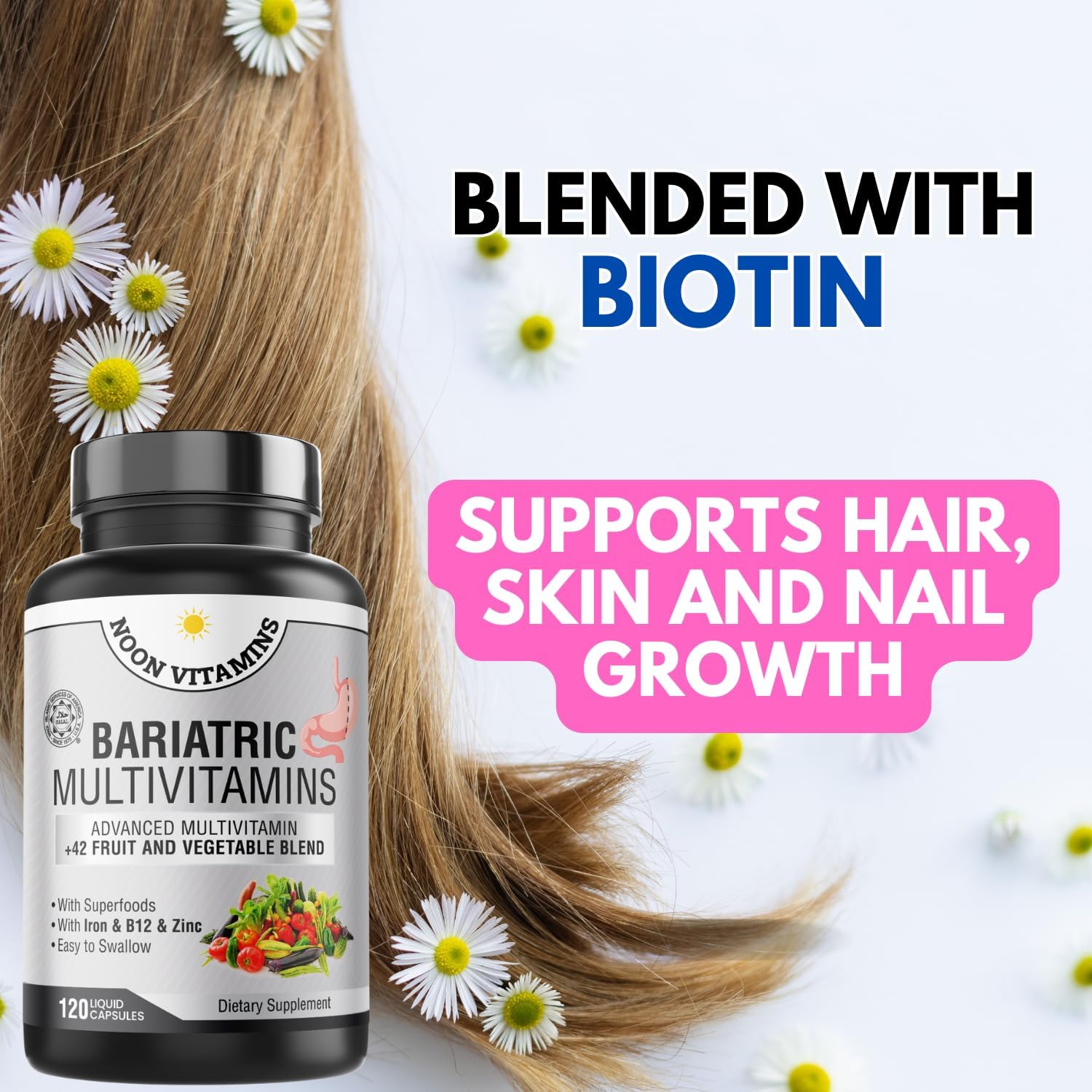 Multivitamínico Bariátrico con Hierro para Mujeres y Hombres - Mezcla de 42 Superfoods para Energía y Apoyo Inmunológico - Recuperación Postoperatoria, Cápsulas Líquidas Fáciles de Tragar, Halal, Hecho en EE.UU. (120 Cápsulas Líquidas)