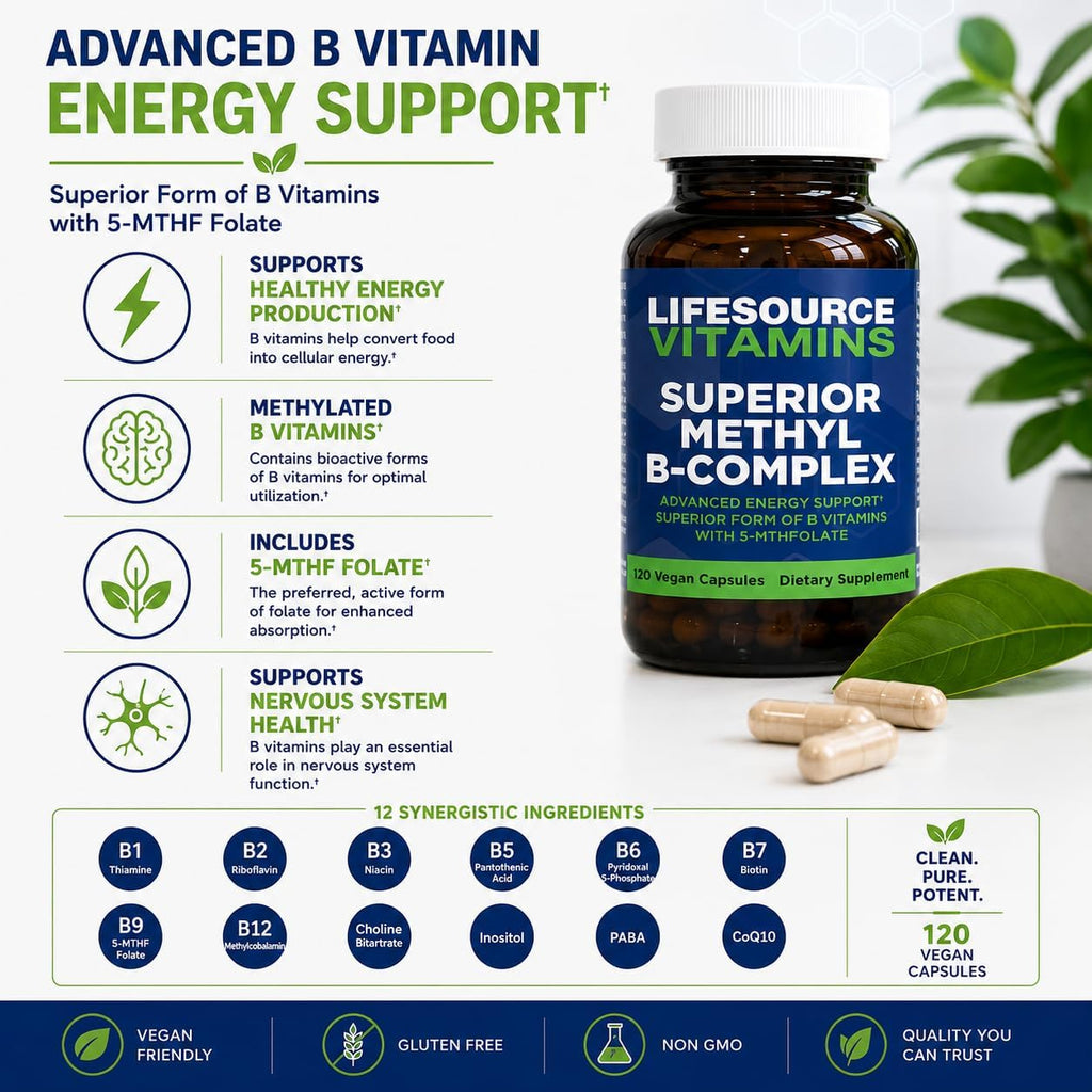 LifeSource Vitamins - Complejo B Metilado Superior - 120 Cápsulas