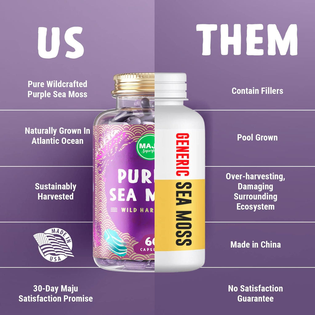 MAJU's Powerful Purple Sea Moss Capsules (60 ct) - Musgo Marino Púrpura Extra Fuerte