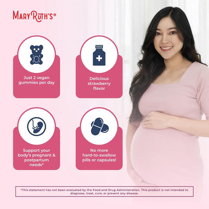 MaryRuth's Organics Vitaminas Prenatales Orgánicas - Gominolas con Metilfolato 800 mcg, Yodo, Vegano - 30 Servicios