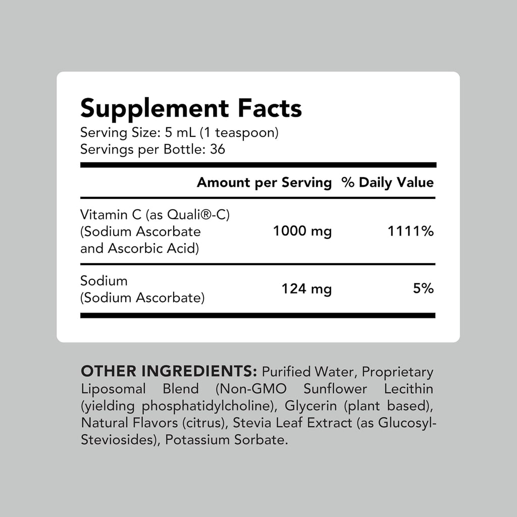 AMANDEAN Liposomal Vitamin C 1000mg 177ml - Suplemento Líquido de Vitamina C con Quali-C, Vegano, Sin Gluten