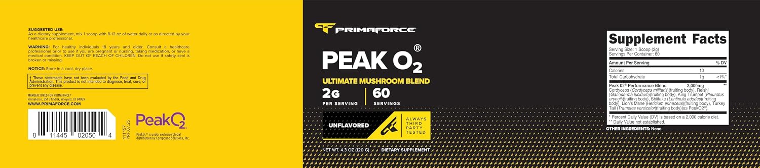 PrimaForce Peak O2 Training Supplement, 120g - Proprietary Blend, Non-GMO, Vegan & Gluten-Free