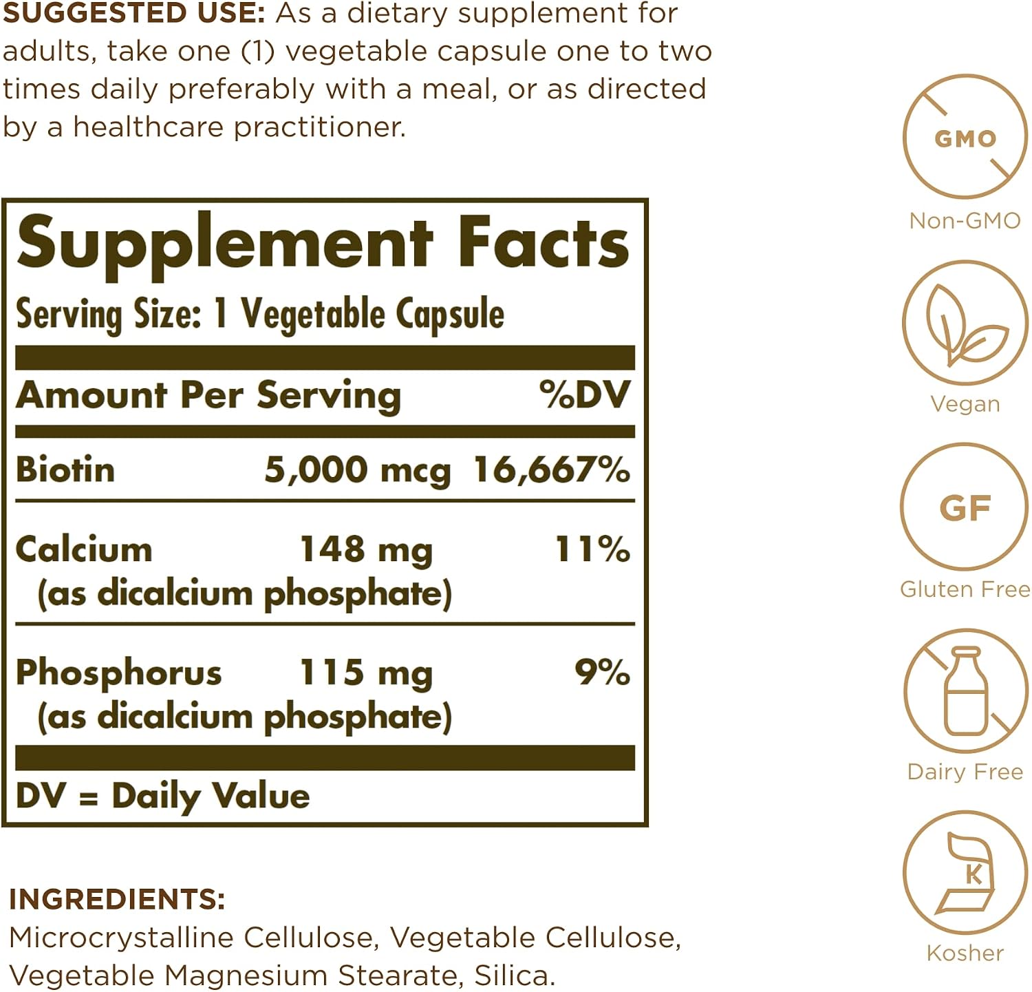 Solgar Biotina 5000 mcg - 100 Cápsulas Vegetales - Vegano, Sin Gluten