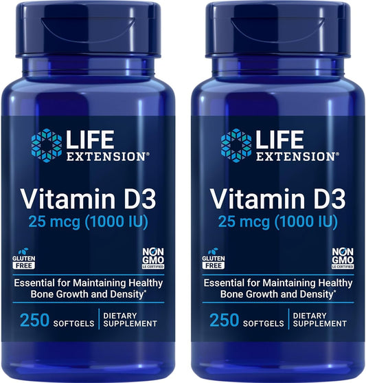 Life Extension Vitamina D3 25 mcg (1000 UI) – 2x250 cápsulas blandas