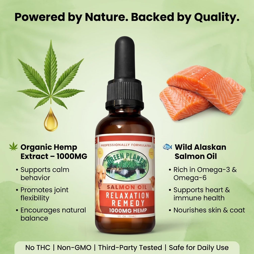 Aceite de Hemp para Perros y Gatos con Salmón Salvaje de Alaska - 1000 mg