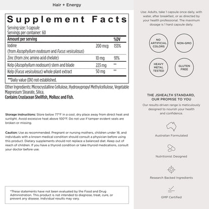 JSHealth Vitaminas para el Crecimiento del Cabello para Mujeres. Cabello + Energía con Yodo de Alga Kelp y Zinc. Favorece – Image 8