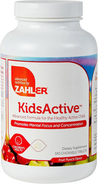 Zahler KidsActive - Fórmula de concentración para niños, 180 comprimidos masticables sabor ponche de frutas