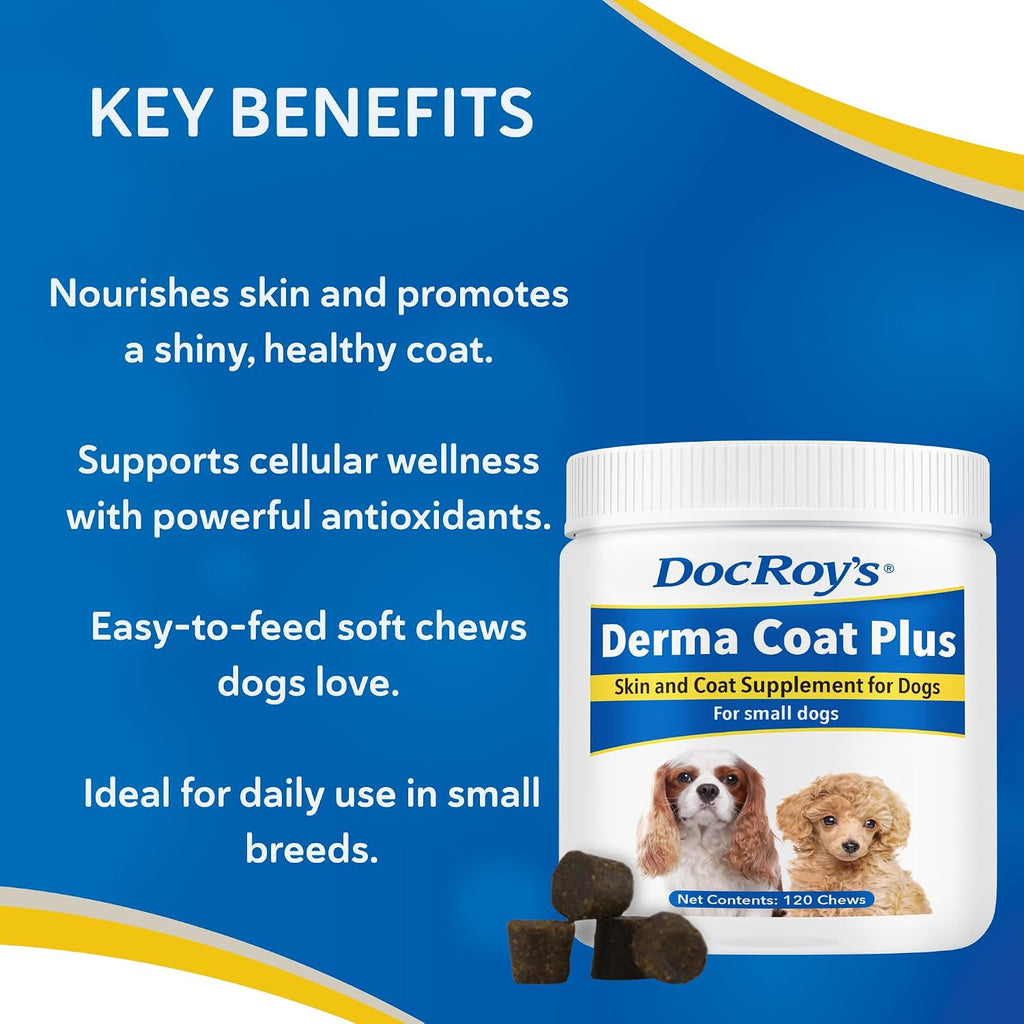 Doc Roy's Derma Coat Plus, Soft Chews with Omega 3-6-9 and Biotin for Dogs, 120 Count