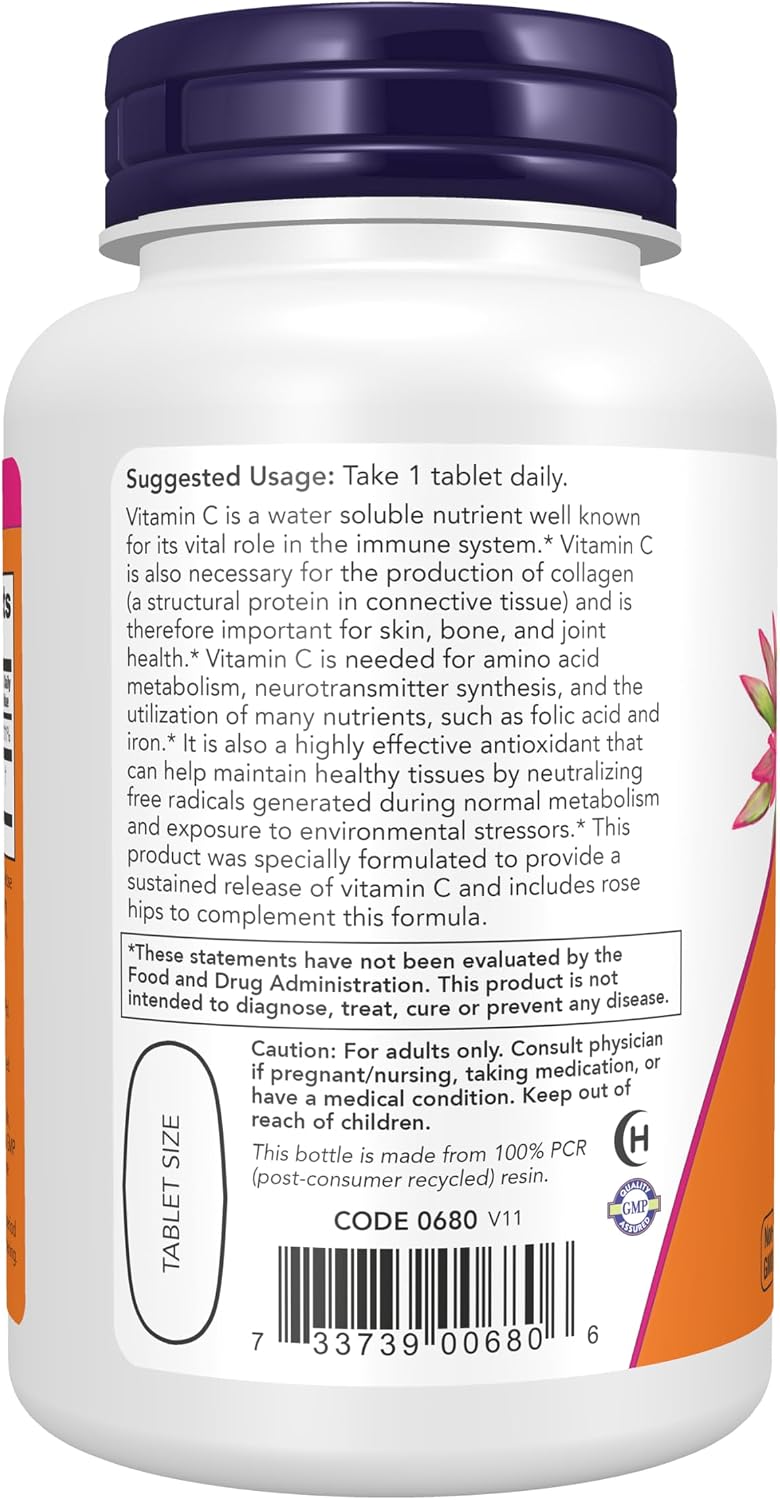 NOW Foods Vitamin C 1,000 mg with Rose Hips, Sustained Release, 100 Tablets