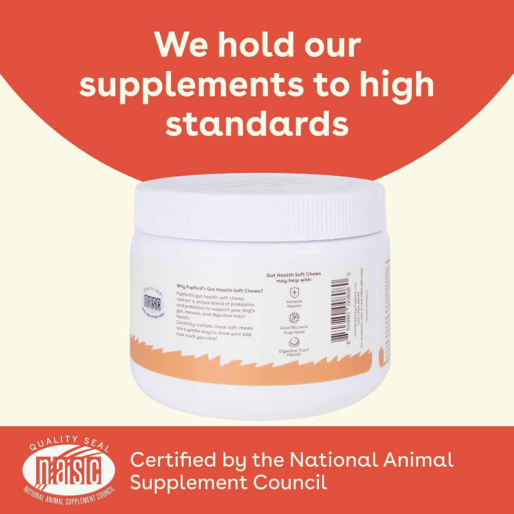 Pupford Suplemento de Salud Intestinal e Inmunidad para Cachorros y Perros Adultos, Sabor Mantequilla de Cacahuete y Jalea, 180g