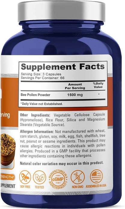 NusaPure Polen de Abeja 1500mg 200 Cápsulas Vegetales (Vegano, Sin OGM) – Image 3