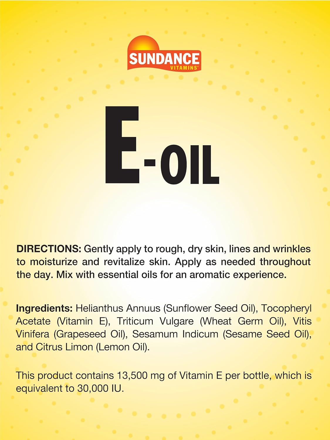 Sundance Aceite de Vitamina E para la Piel - 118 ml (4 fl oz) con Aroma a Limón - Sin OMG y Sin Gluten