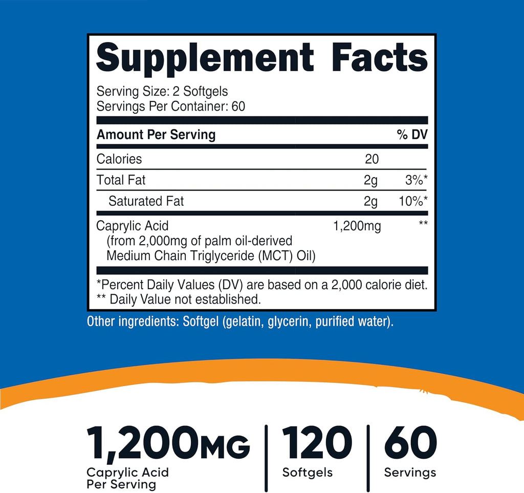 Nutricost Ácido Caprílico 1200mg, 120 Cápsulas Blandas