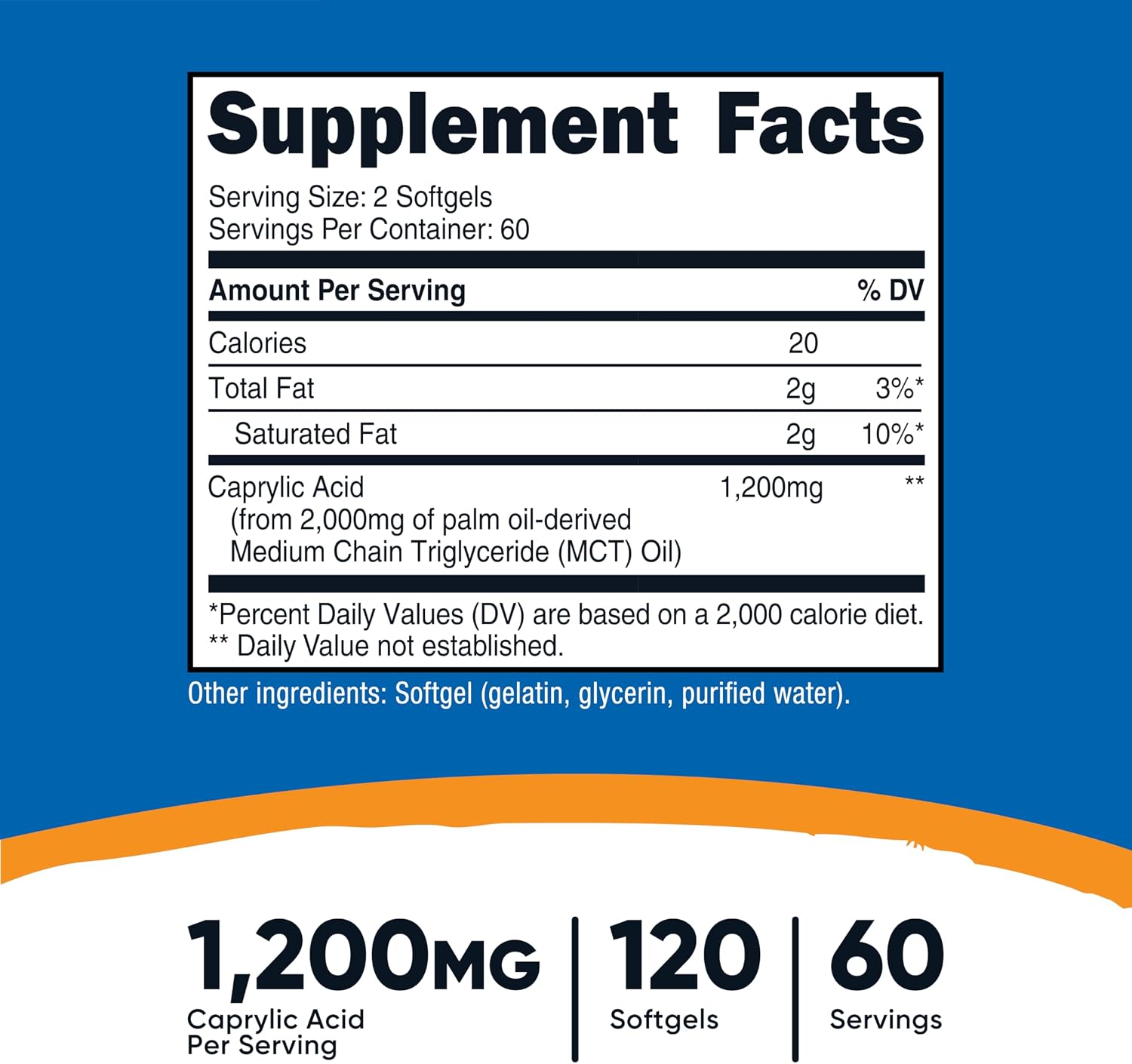 Nutricost Ácido Caprílico 1200mg, 120 Cápsulas Blandas
