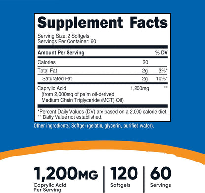 Nutricost Ácido Caprílico 1200mg, 120 Cápsulas Blandas – Image 2